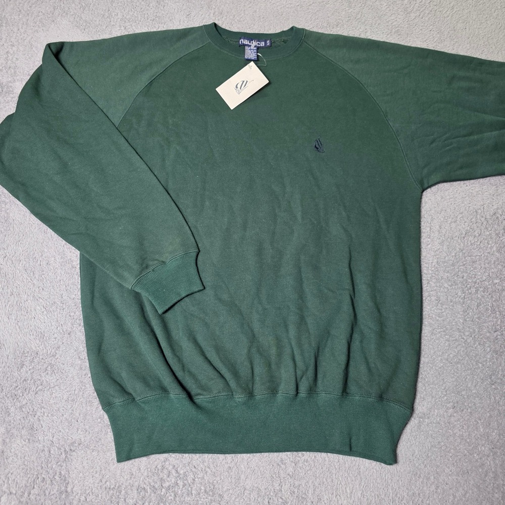 Nautica Mens Medium Sweatshirt Hunter Green Cotton Raglan Crewneck 1877/410